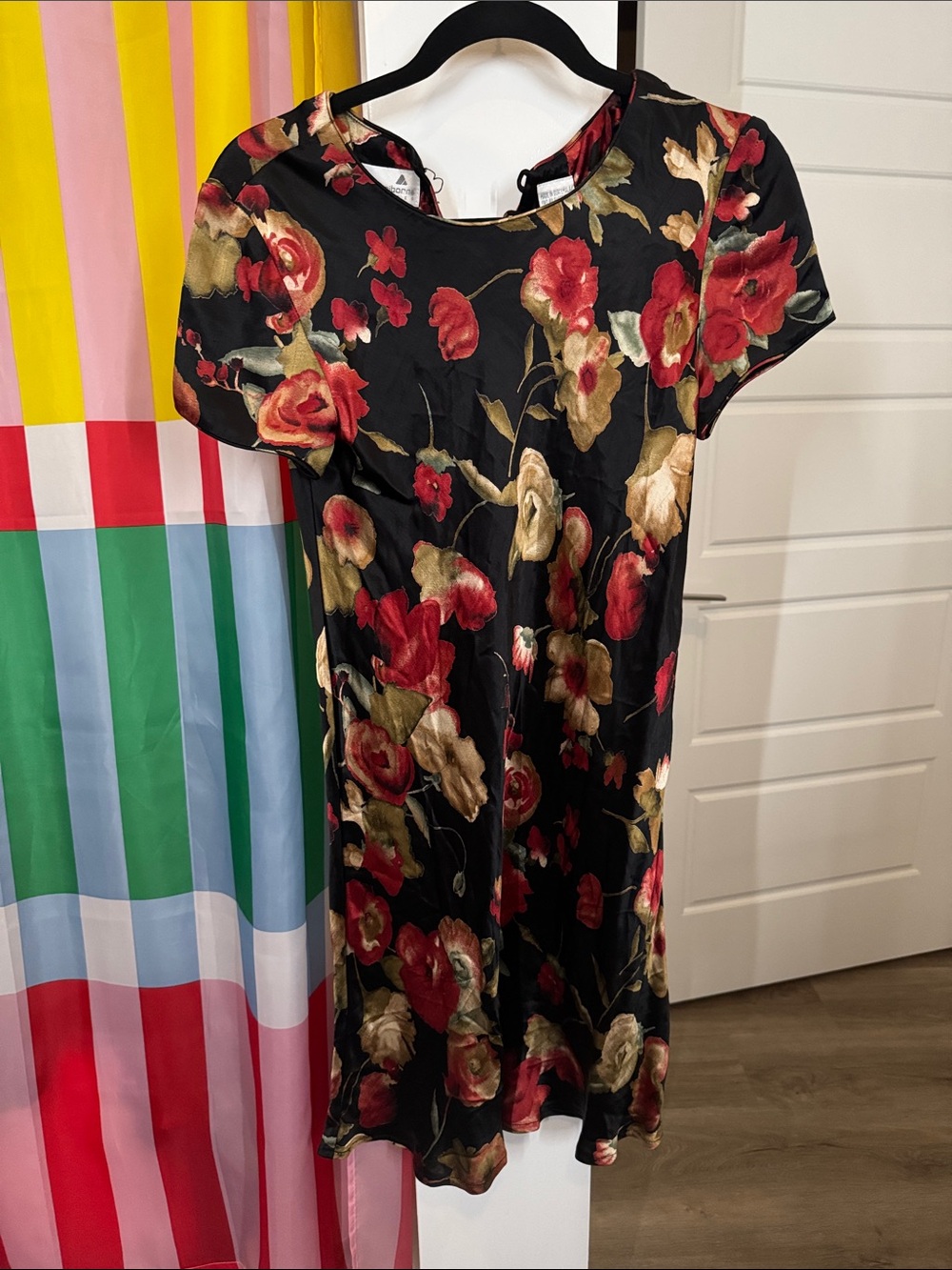 Liz Claiborne Black Mini Dress with Red and Cream Floral Print
